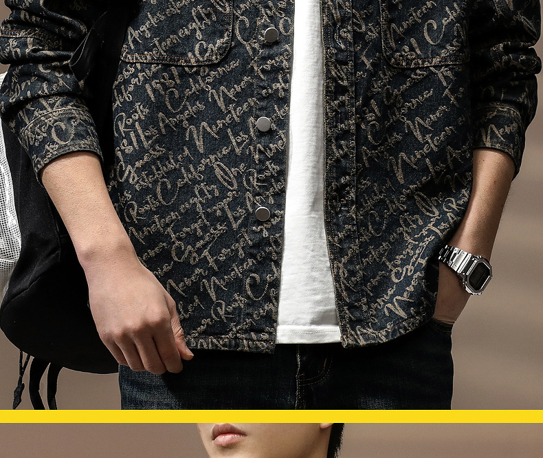 Sopracamicia in jeans vintage da uomo, giacca jacquard di lusso_voghion.com