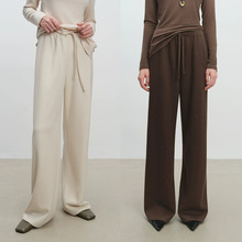 2025秋冬新款醋酸羊毛抽绳橡筋腰直筒空气裤女百搭显瘦阔腿长裤潮