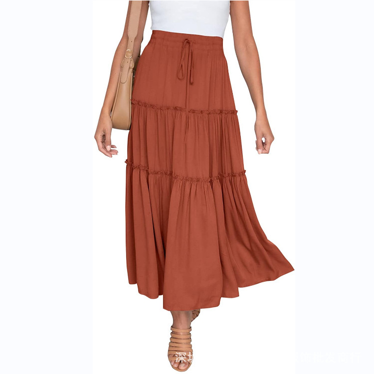 2025 Cross-Border European and American Style High-Waisted Mid-Length Skirt Bohemian Style A-Shaped Pleated Flowing Skirt 2025 Cross-Border European and American Style High-Waisted Mid-Length Skirt Bohemian Style A-Shaped Pleated Flowing Skirt