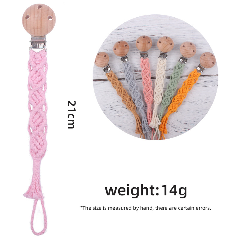 Suministros de bebé haya con agujero pezón clip pezón cuerda bebé creativo DIY hecho a mano tejido de algodón cuerda pezón cadena