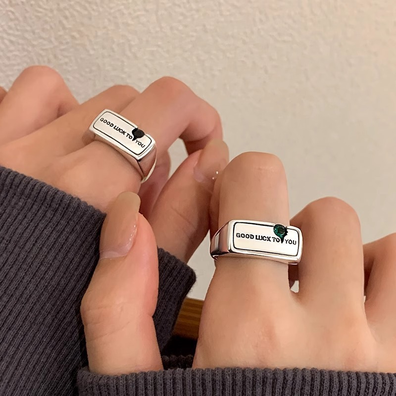 幾何方塊字母戒指女簡約時尚個性微鑲鋯石開口指環ins風食指戒潮