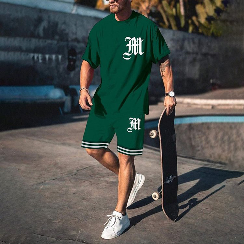 2023 camiseta de moda de verano corriendo fitness cuello redondo manga corta 3D impresión de los hombres de comercio exterior traje de Deportes de calle