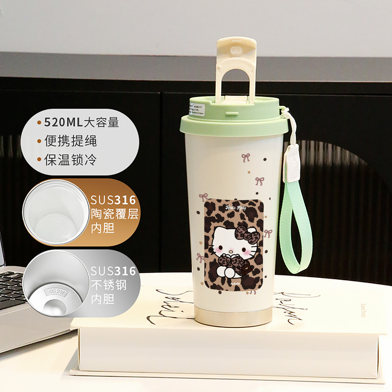 新款童趣咖啡杯316不锈钢保温杯卡通带吸管杯子双饮高颜值喝水杯|undefined