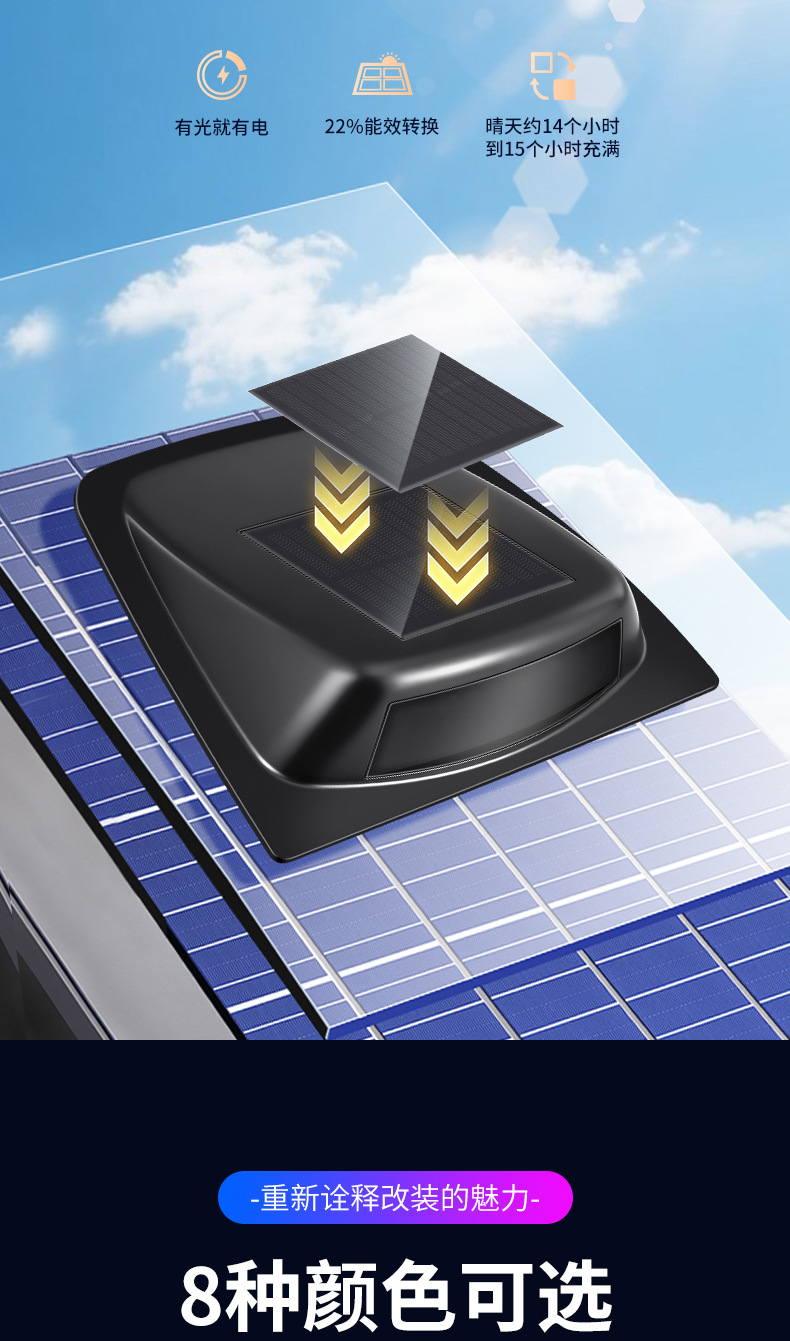 Car laser radar cover light solar-powered evil eye car modification decoration LED roof navigation warning strobe light