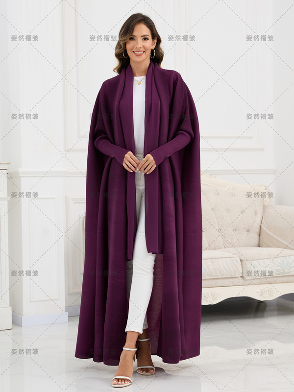 中东跨境大码女装阿巴亚礼服三宅一生褶皱abaya开衫蝙蝠袖外套长|undefined