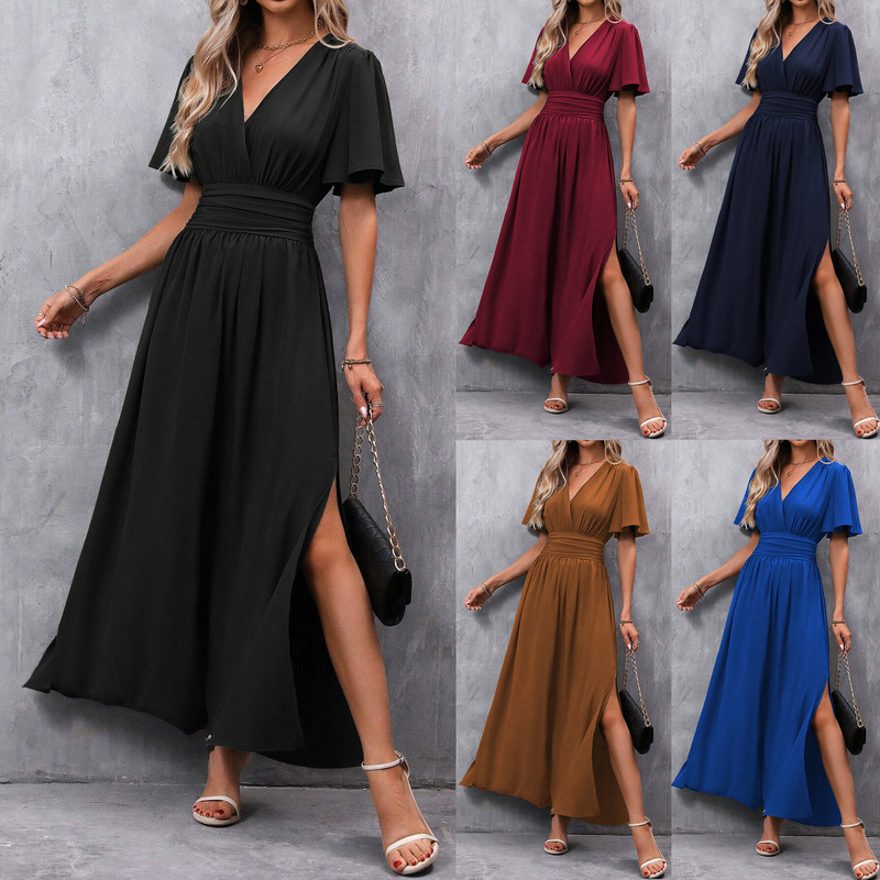 Elegant and Elegant, Long Women's Clothing with Flying Sleeves and Back Waist and High Slit Dress Elegant and Elegant, Long Women's Clothing with Flying Sleeves and Back Waist and High Slit Dress