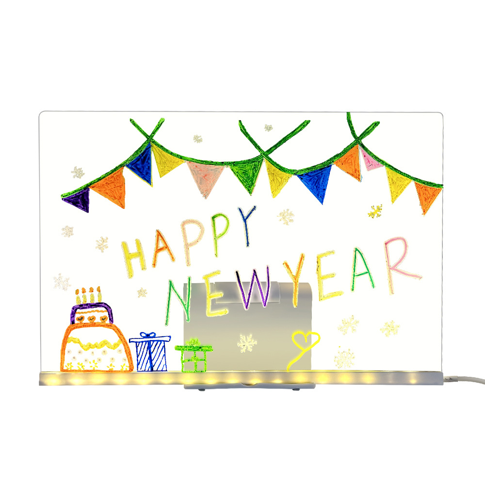 Interfaz USB LED lámpara de noche luz blanca cálida tablero de dibujo mensaje pizarra opcional pluma de color regalo de cumpleaños para niños
