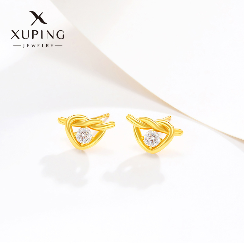 Pendientes de Aleación Xuping con Zirconia Cúbica, Baño de Oro 24k, Diseño Sencillo y Elegante, Venta al Por Mayor