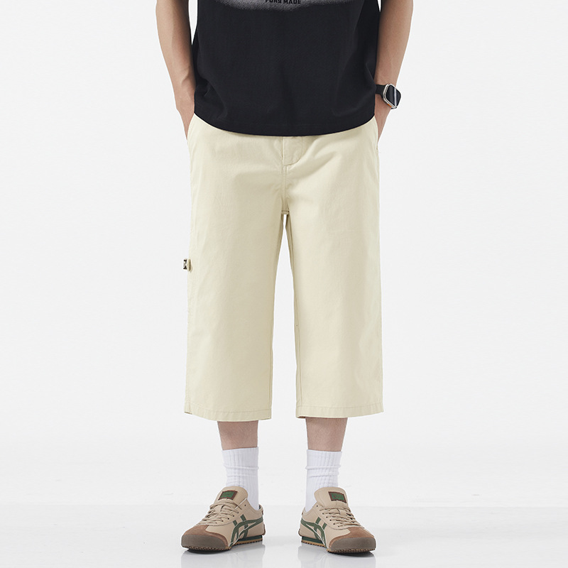 2025 Fashion Trendy Versatile Men's New Straight Casual Cropped Pants Summer Cotton Loose Men's Trendy Brand