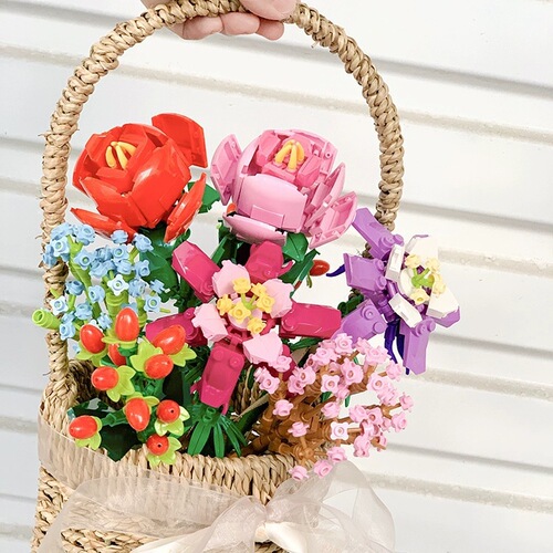 Zhegao building blocks are compatible with Lego bouquets for children to assemble flowers, girls’ educational puzzle toys, boys’ puzzle roses