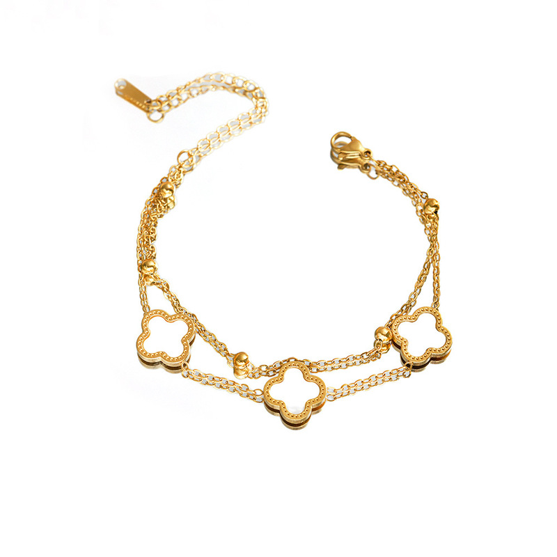 クロスボーダーブレスレット四つ葉のクローバー 18k チタン鋼ブレスレットライト高級ハイエンド女性の人気ブレスレットシンプルなニッチハンドジュエリー|undefined