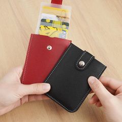 Stacked concealed pull-out card holder with multiple card slots PU leather pull-out business card holder with snap button storage card holder