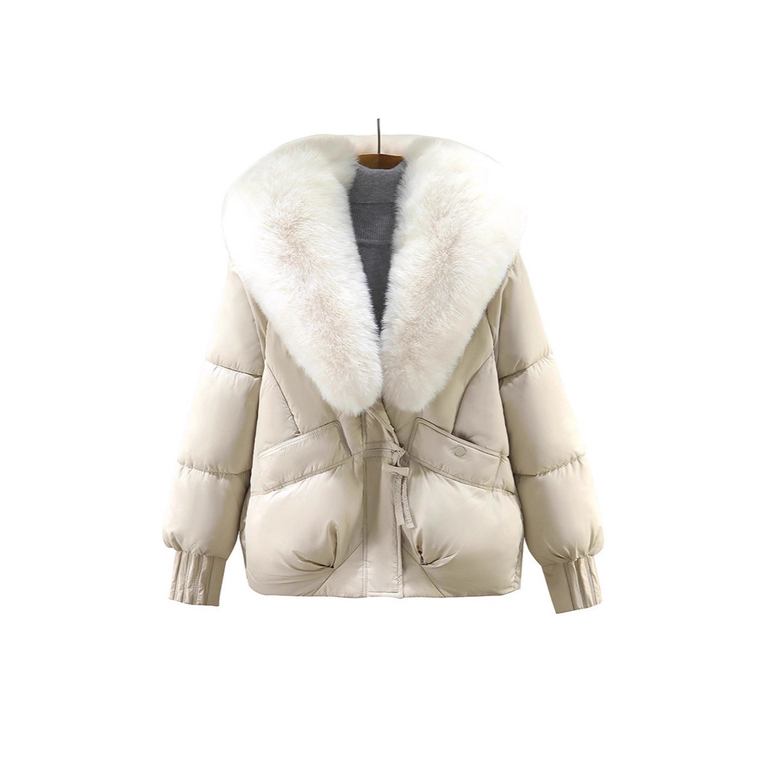 2025 comercio exterior transfronterizo nueva ropa de algodón de moda mujer cálida gran cuello de cabello temperamento coreano corto abrigo de algodón de mujer