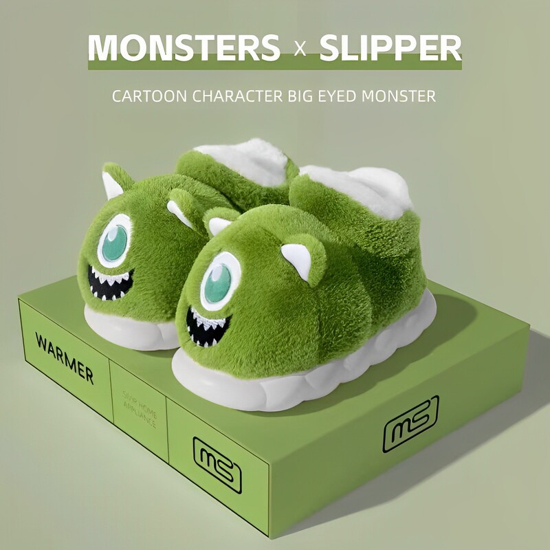 Big-eyed Cotton Slippers Women's Winter High-top Cute Cartoon New Indoor Home Warm Fleece Bag with Fluffy Slippers
