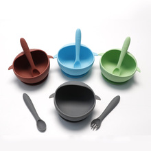 跨境新款硅胶母婴用品企鹅卡通儿童餐具宝宝学吃饭辅食吸盘碗叉勺