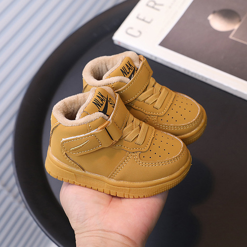 Warm children's sports shoes for boys and girls casual sneakers  winter new mid-top baby cotton shoes toddler shoes