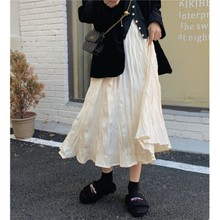 实拍 三标齐 韩国冬季新款女式休闲百搭显瘦压褶半身裙子