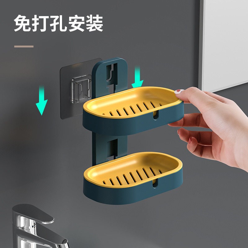 caja de jabón estante de drenaje creativo sin perforación estante de almacenamiento casero de doble capa de caja de jabón colgada en la pared caja de jabón