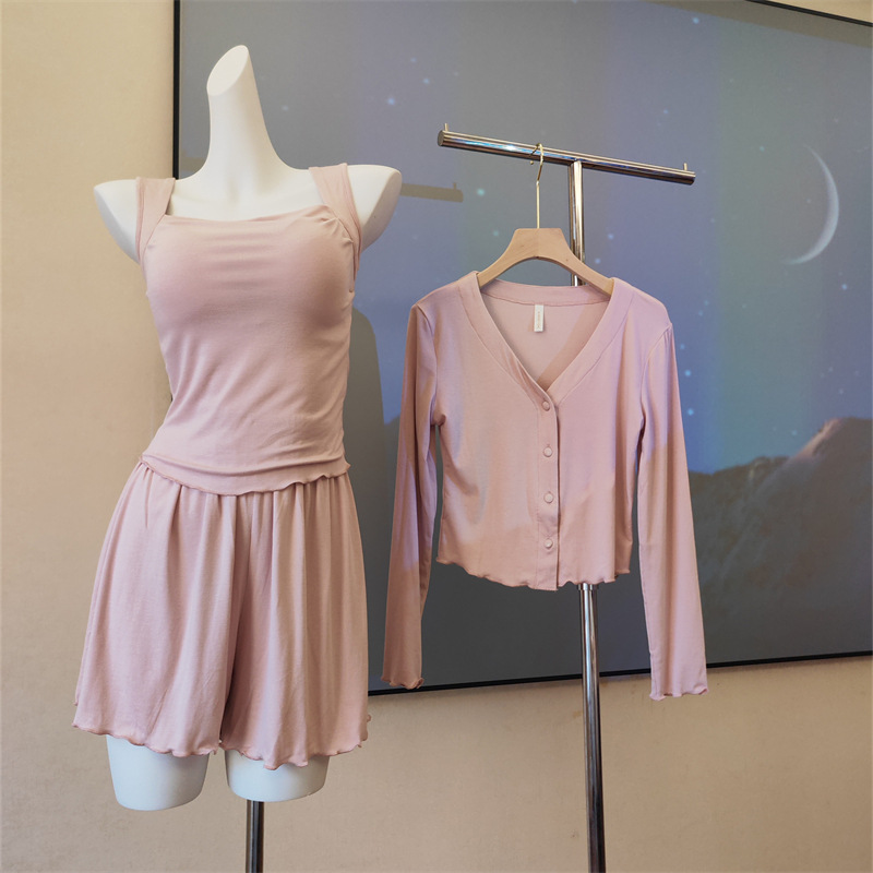 8320.3#누드 핑크 조끼 + 반바지 + 재킷 [고정 가슴 패드]