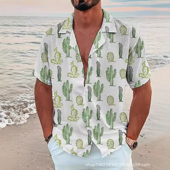 2025 Fashion New Men's Vacation 3D Digital Printed Shirt Hawaiian Casual Summer Short Sleeve Cross-Border Shirt