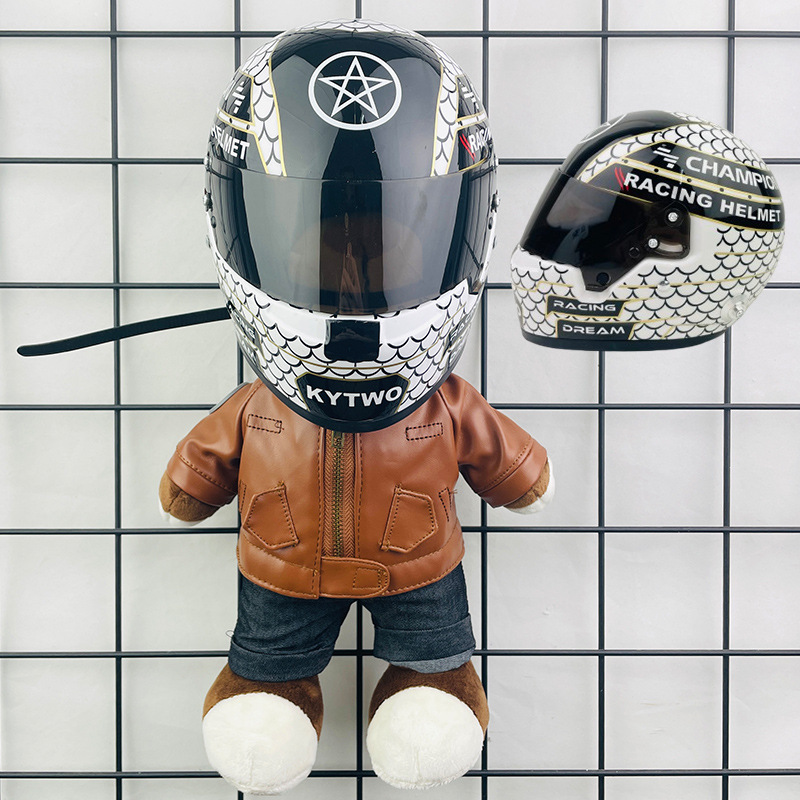 Coche eléctrico colgante oso muñeca casco cuero juguete coche tronco montar decoración 4S reparación tienda locomotora muñeca