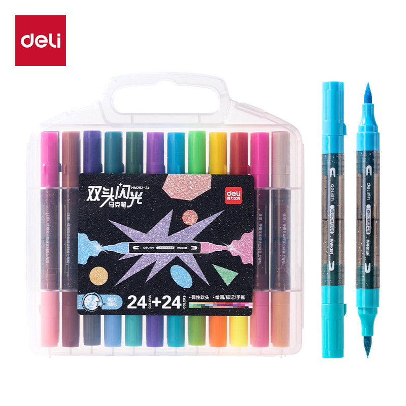 DeLi HM292 - 12 / 24 / 36 / 48 caja de color PP barra redonda doble cabeza marcador flash suave pintura de arte estudiantil