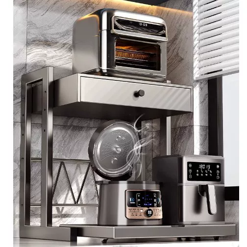 Drawer-Type Microwave Oven Storage Rack Kitchen Countertop Double-Layer Integrated Rice Cooker Pull-Out Electrical Oven Storage Rack
