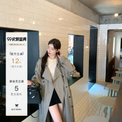 alex stevens巨好看翻领风衣外套灰色英伦风宽松中长款大衣女秋季