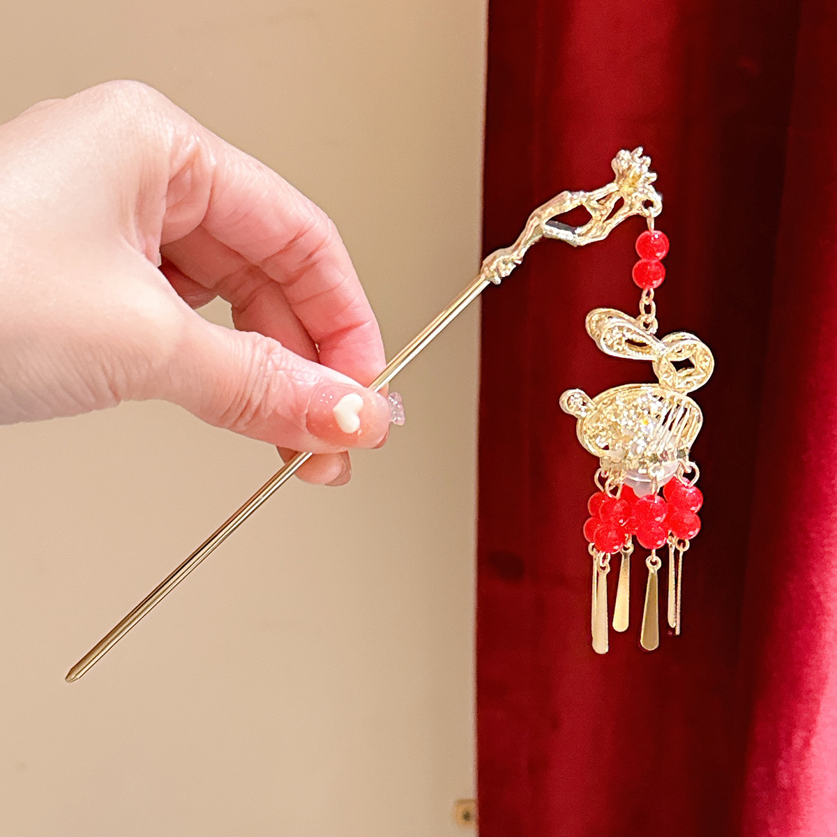 Estilo antiguo hanfu linterna borla horquilla luminosa Palacio mapache pequeña princesa tocado Palacio Lámpara paso sacudida horquilla accesorios para el cabello para mujeres