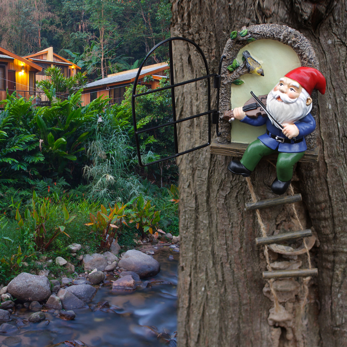 creative elf dwarf luminous violin dwarf outdoor tree pendant decoration landscape 