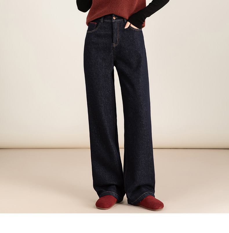 Quần jean nữ ống rộng dáng suông cổ điển — màu xanh denim chi tiết 22