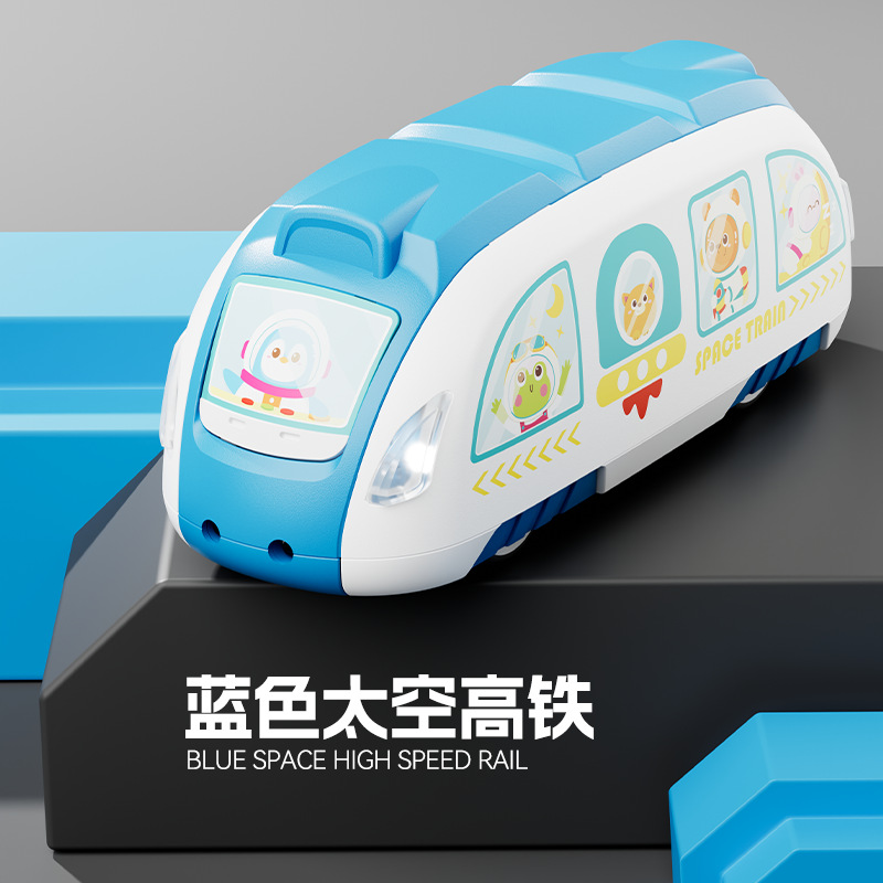 Cartoon transfronterizo multifuncional eléctrico de alta velocidad coche de juguete modelo de tren pequeño juguete de inercia