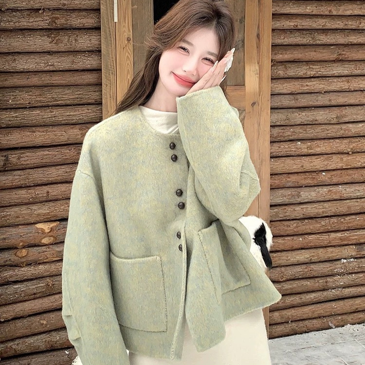 Chanel style double-sided wool gentle temperament Korean style loose temperament 2025 spring new short top coat