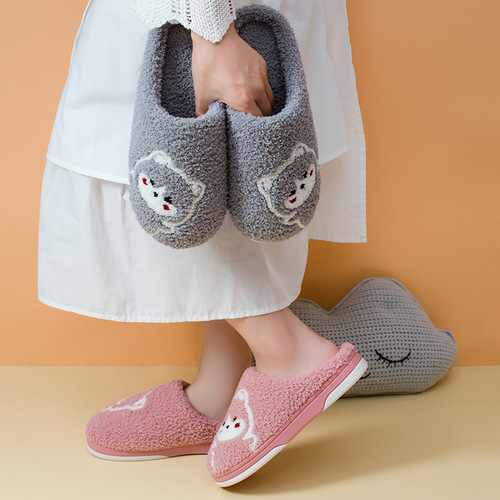 New style home cotton slippers indoor winter couple cute cartoon ladies warm plus velvet anti-slip slippers wholesale