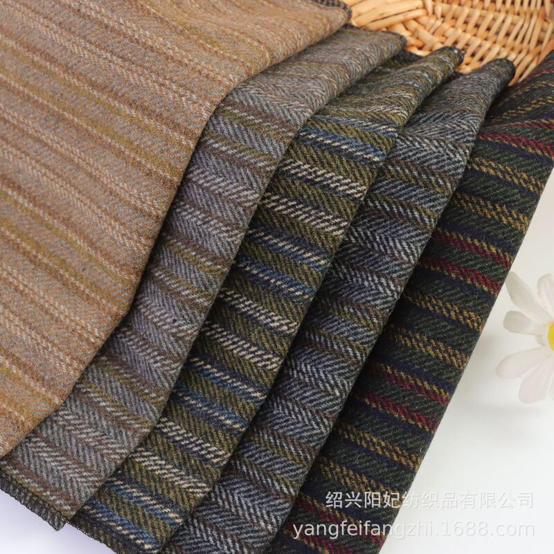 厂家批发 粗纺条纹色织人字纹毛呢面料 秋冬服帽套装鱼骨纹布料|undefined