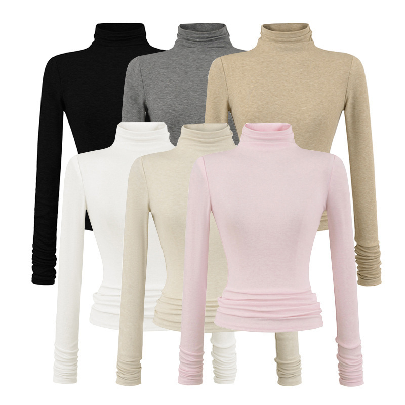 2025 New Autumn and Winter High-Neck Slimming Look Bottoming Shirt Tops for Women Tencel Lightweight Inner Wear Right Shoulder Waist Long Sleeves