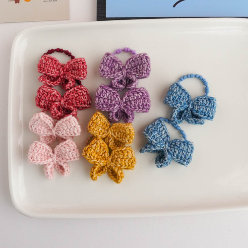 New wool crochet bow children's sweet and cute hair band baby hair rope headband does not hurt the hair rubber band