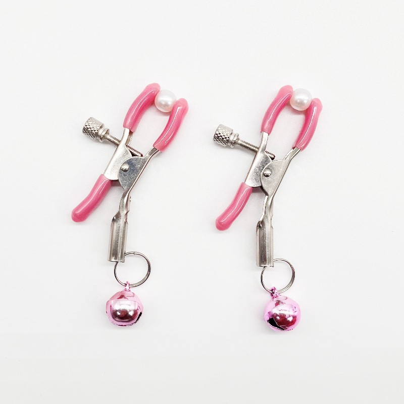Nipple Clamps with Single Bell, Pink, Couple’s Flirtation Adult Toy — detail image 7