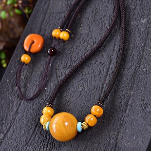 Natural Old Wax Clavicle Chain Necklace Backflow Oxidized Old Flower Wax Weathered Pattern Size About 24mm Total Weight About 17