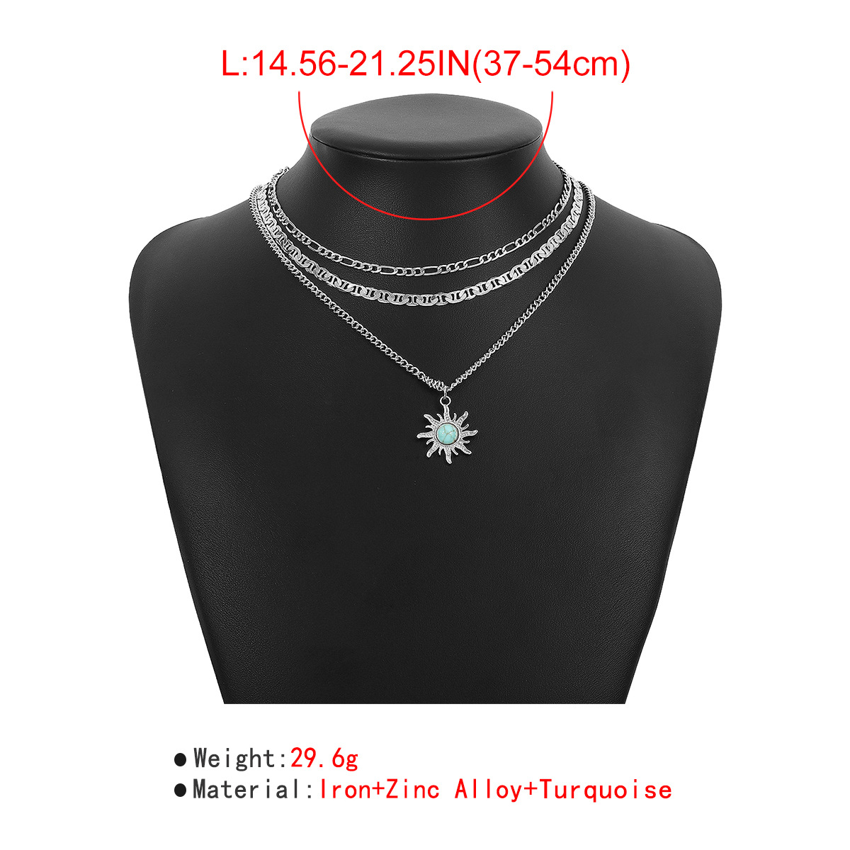 Wholesale Jewelry Fashion Sun Alloy Turquoise Iron Layered Chain Necklace display picture 6