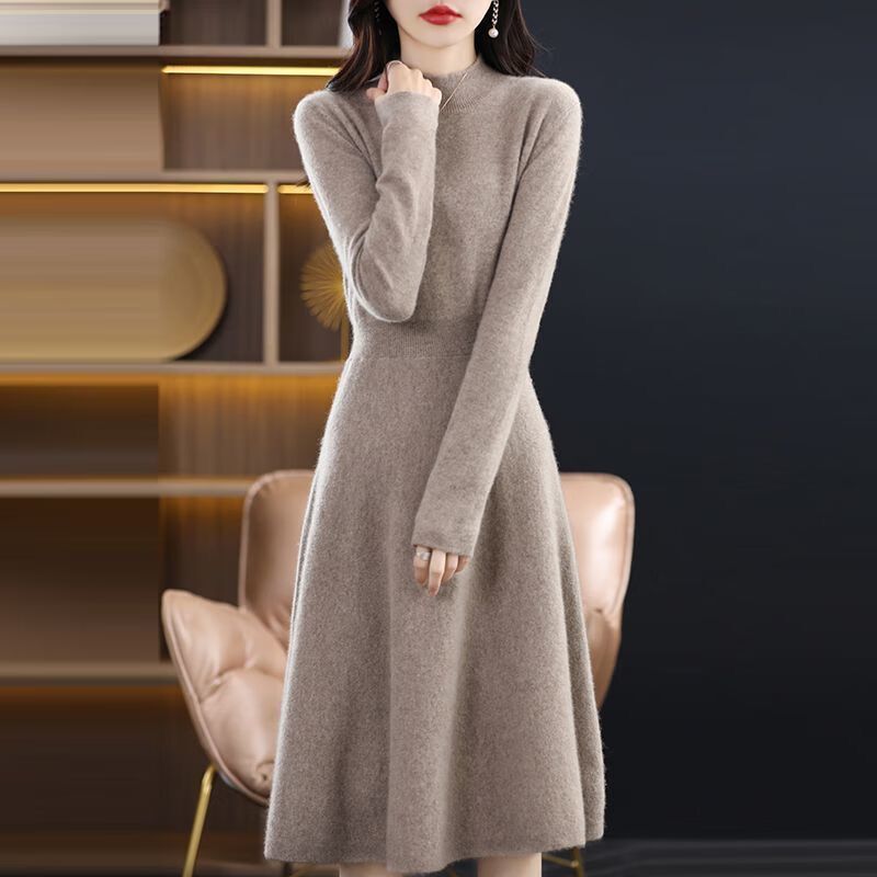 New Long Skirt Autumn and Winter New Dress Women's Slimming Mid-Length Over-The-Knee Warm Half-High Collar Mesh New Long Skirt Autumn and Winter New Dress Women's Slimming Mid-Length Over-The-Knee Warm Half-High Collar Mesh