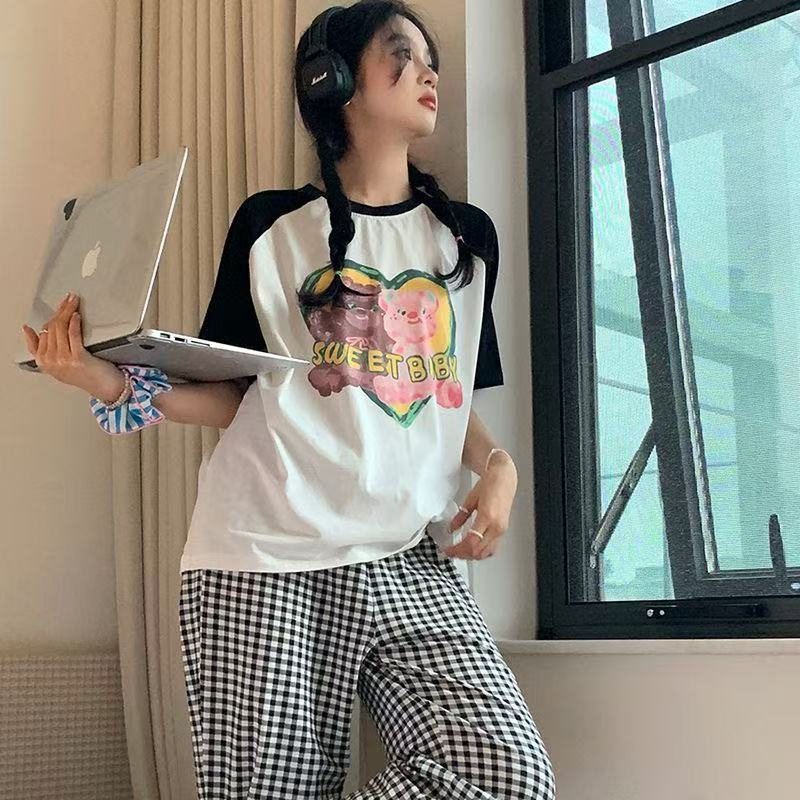 Pijamas de dibujos animados para mujer primavera y verano celebridades de Internet estilo caliente pantalones de manga corta 2025 nuevo traje casual de dos piezas de servicio a domicilio image 55