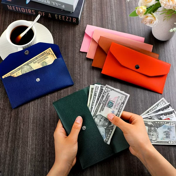 Pu Leather Money Envelope Wallet, Reusable Money Splitting Envelope Wallet, Casual Solid Color Long Wallet, Trendy
