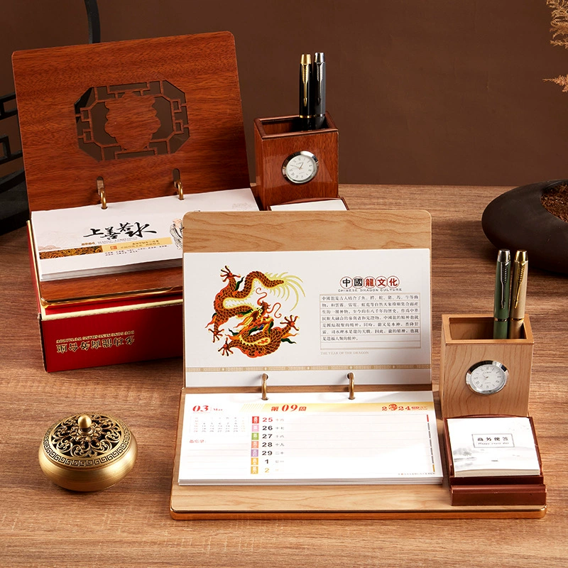 Wooden desk calendar, custom-made, ethnic style