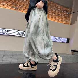 女童夏季薄款宽松休闲灯笼裤2024年中大童夏装扎染冰丝防蚊裤子潮