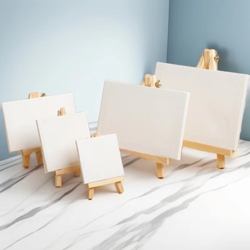 DIY Kidsren's Art Canvas Desktop Wooden Painting Triangle Easel 10*10 Mini Canvas Oil Painting Frame Set