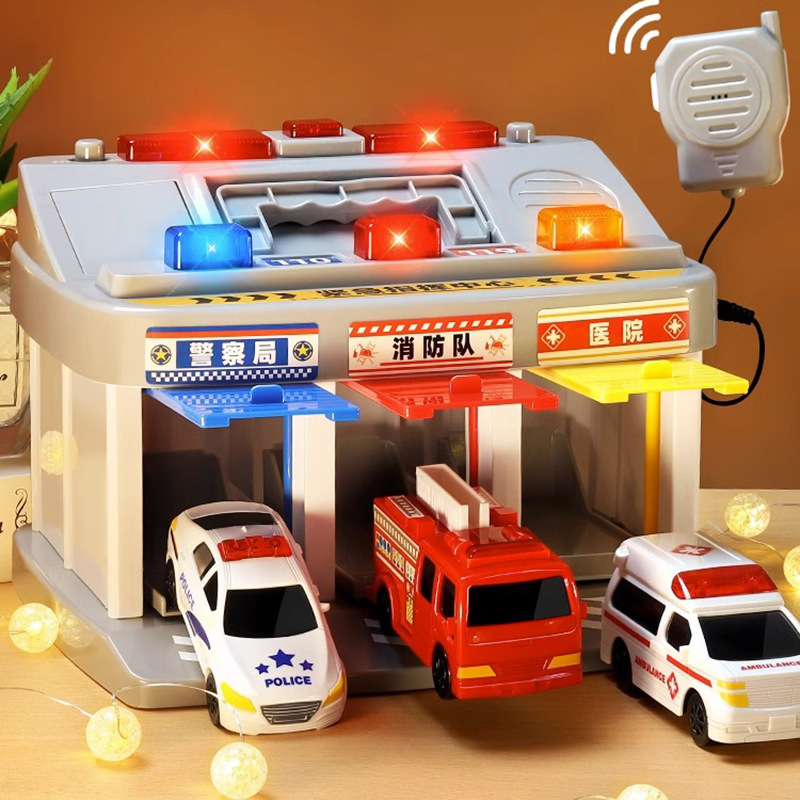 Children's parking lot toys emergency command center Music garage police fire emergency parking lot toys