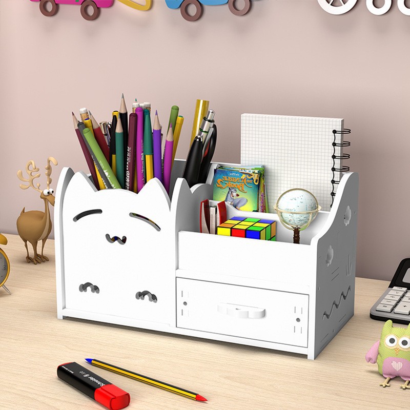 Desktop Pen Holder Storage Box Student Desk Stationery Storage Box Creative Cute Pen Bucket Storage Rack Drawer-Type Pen Holder