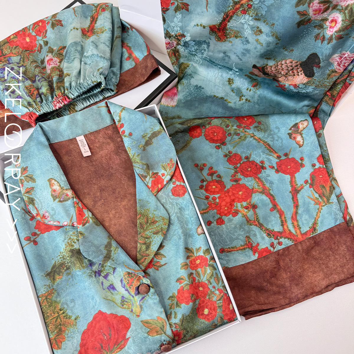 Ice Silk Pajamas for Women Spring and Summer Short-Sleeved Three-Piece Imitation Fragrant Cloud Yarn Classy Accessible Luxury Retro Style Can Be Worn Outside Home Clothes