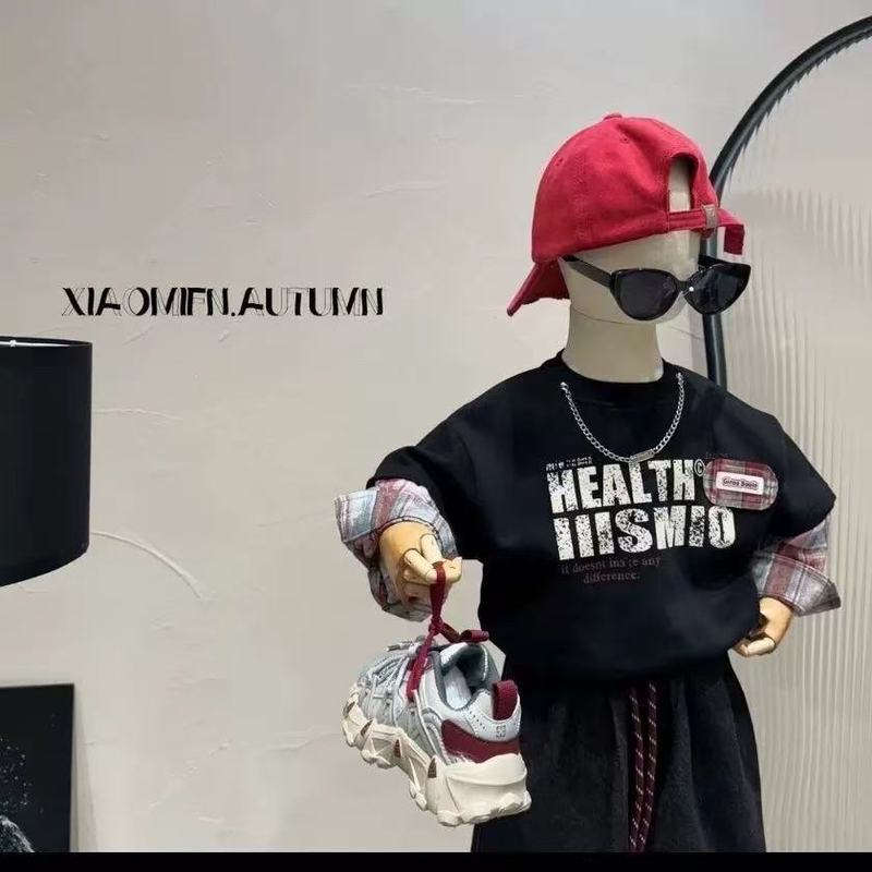 男童秋季卫衣套装2025新款儿童字母印花套头上衣牛仔裤两件套潮|undefined